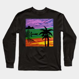 Island Landscape Fluid Art Design Long Sleeve T-Shirt